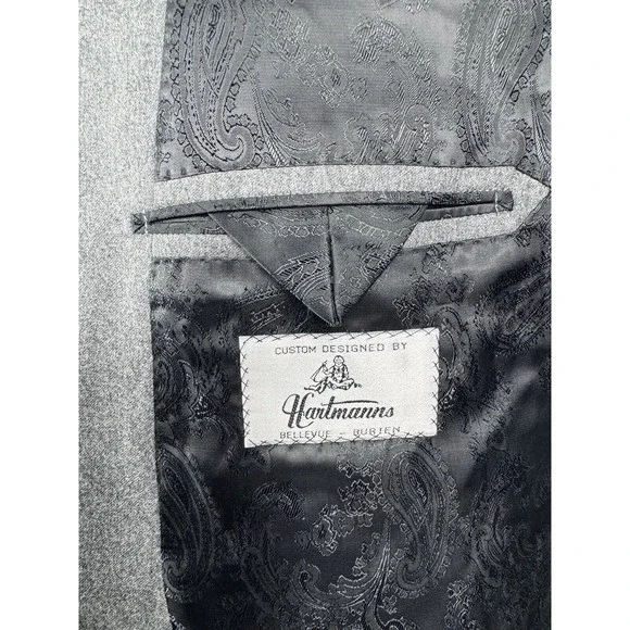 42R Hartmanns Custom Gray 2 Piece Suit - Pants 36/30 Italian Wool Mens Italian